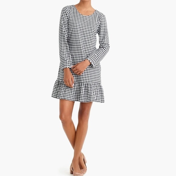 NWT J. Crew Factory Flannel Gingham Bow Back Ruffle Hem Dress - Picture 1 of 8